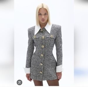 Women's Gray Tweed Coat DRESSwith Gold Buttons